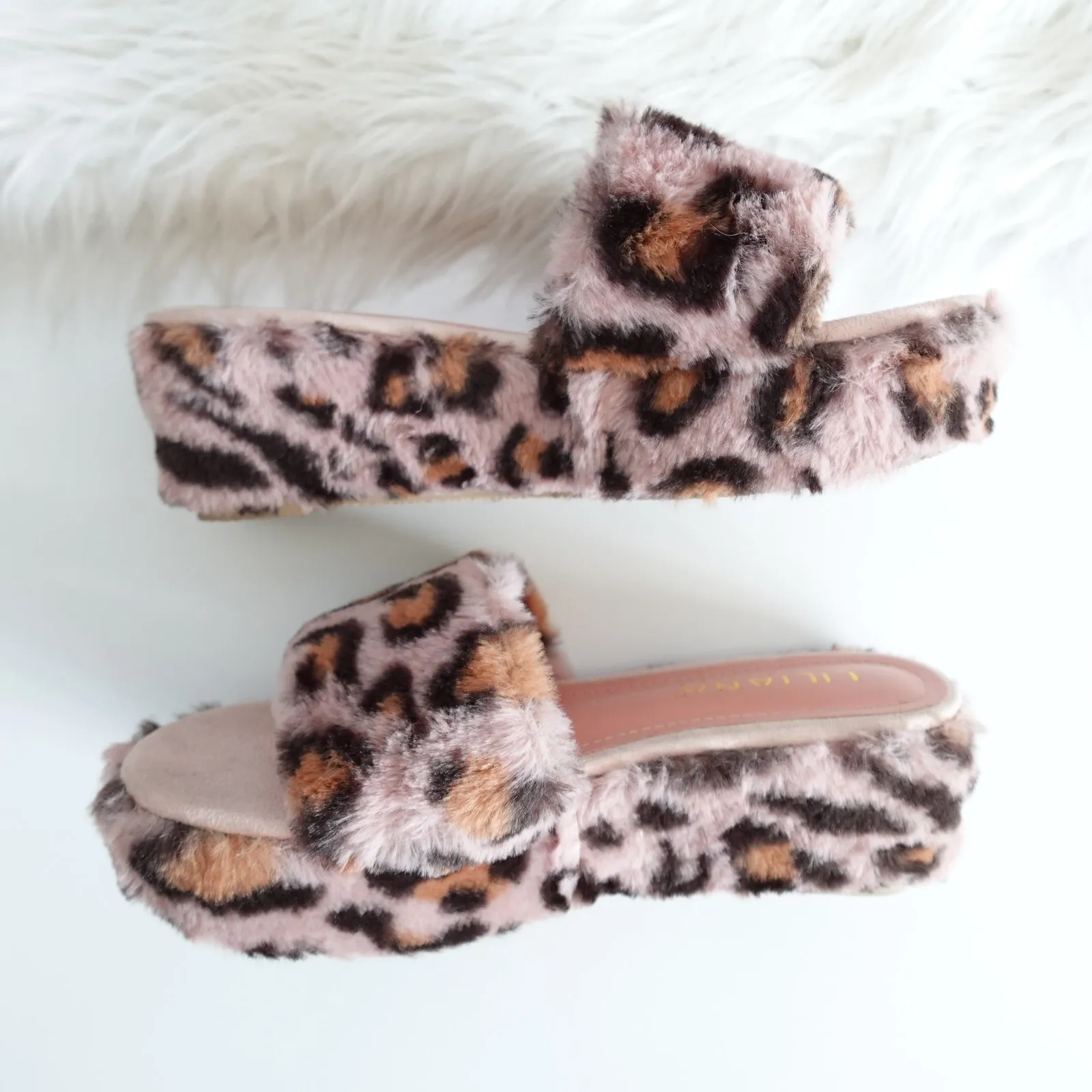 Liliana Cute Fuzzy Y2K Aesthetic Pink Fluffy Leopard Platform Slide Sandals - Image 5
