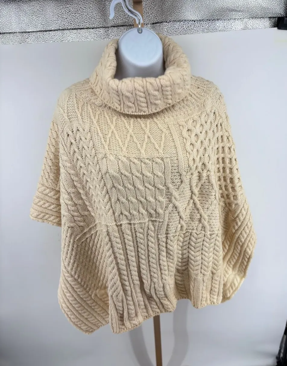 Carraig Donn Sweater Womens Cableknit Cape Pullover Turtleneck Poncho Fisherman - Image 1