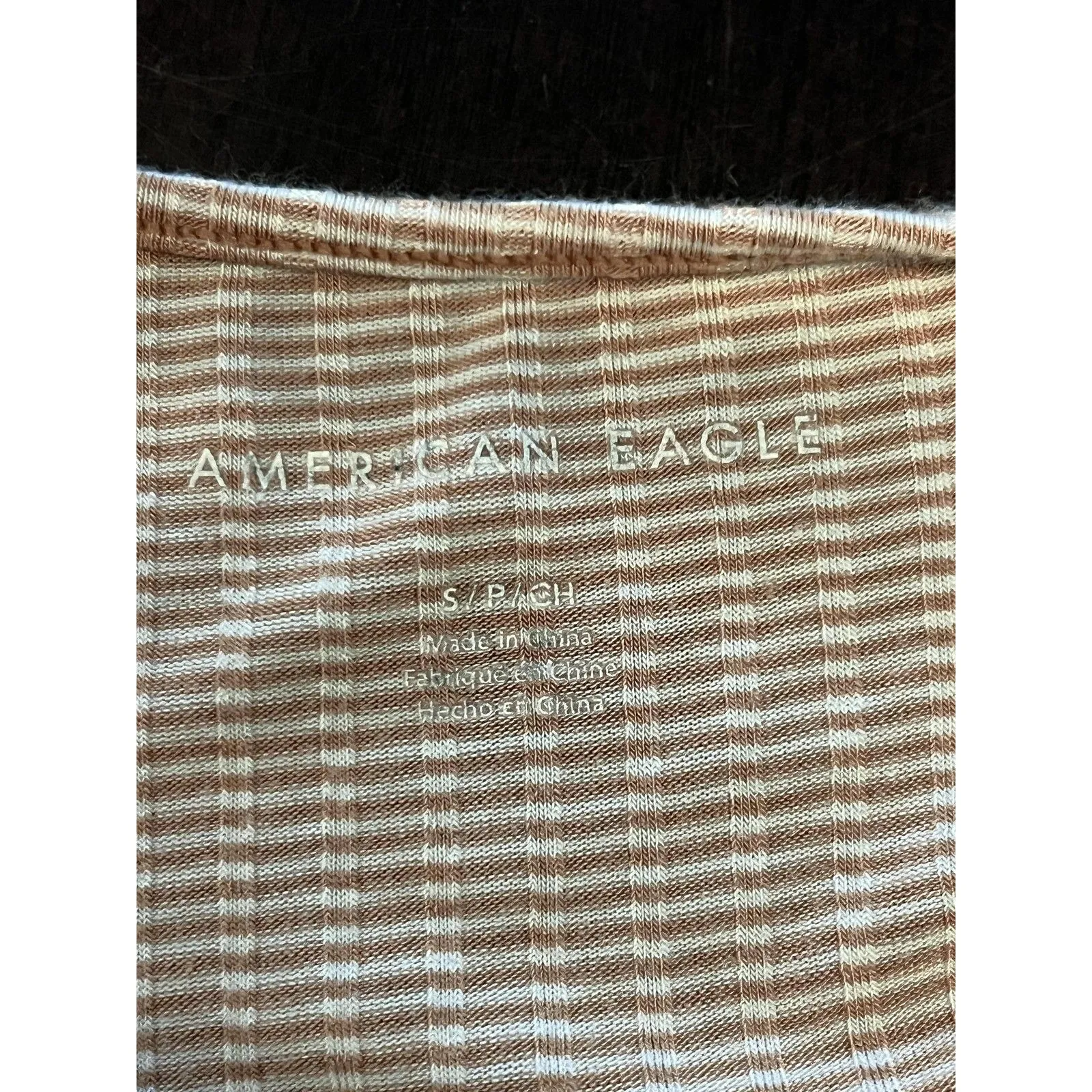 American Eagle Outfitters Shirt Womens Small Beige Stripe Button Front Cropped - Image 5