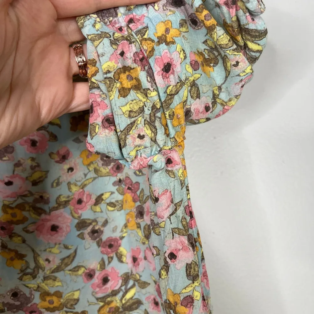 Something Navy Arielle Charnas Floral Button Front Tie Front Blouse Top Size Med - Image 6