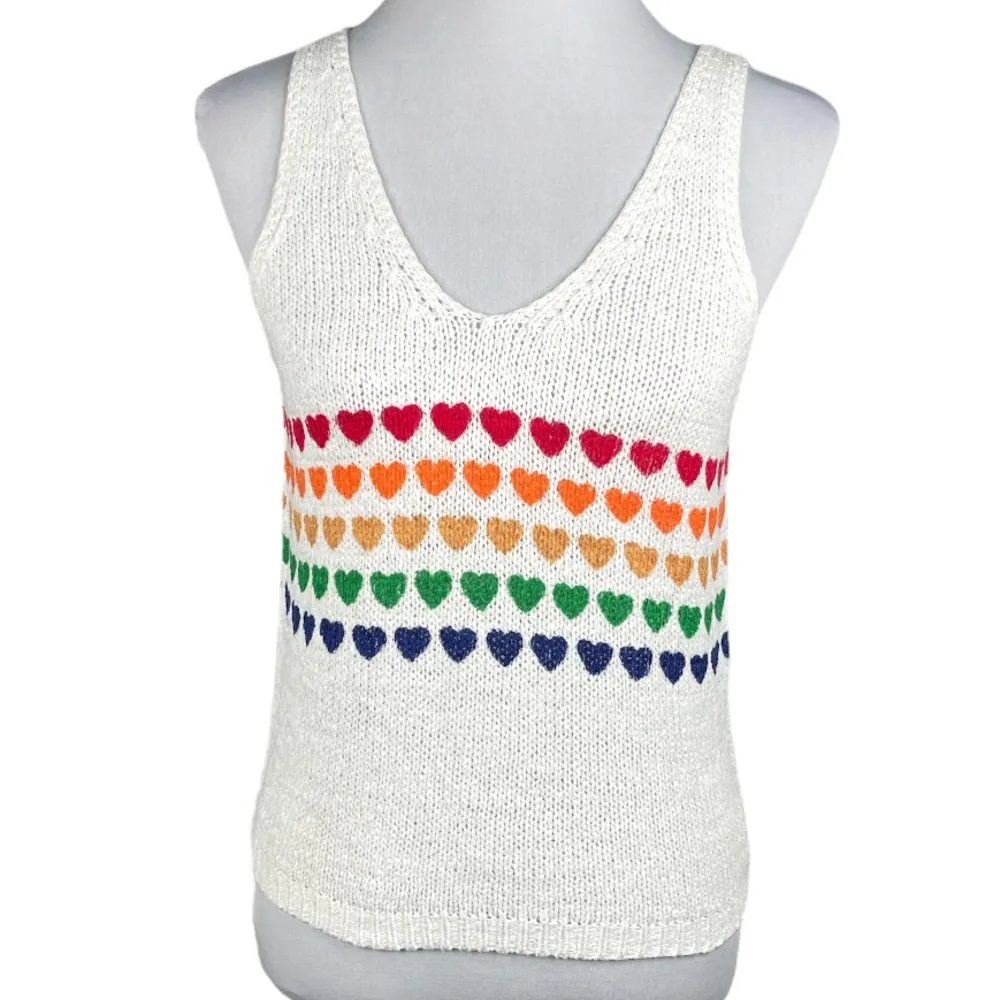 Moon & Madison Striped Hearts Sleeveless Sweater White Rainbow Size Small - Image 9