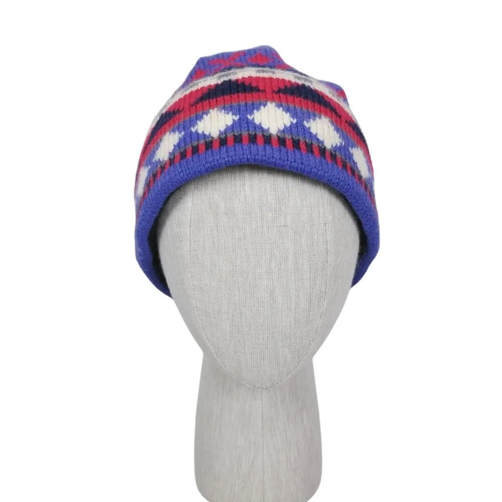 Merkley 100% Wool Patterned Beanie Beaded Pom Pom Tassel Blue - Image 2