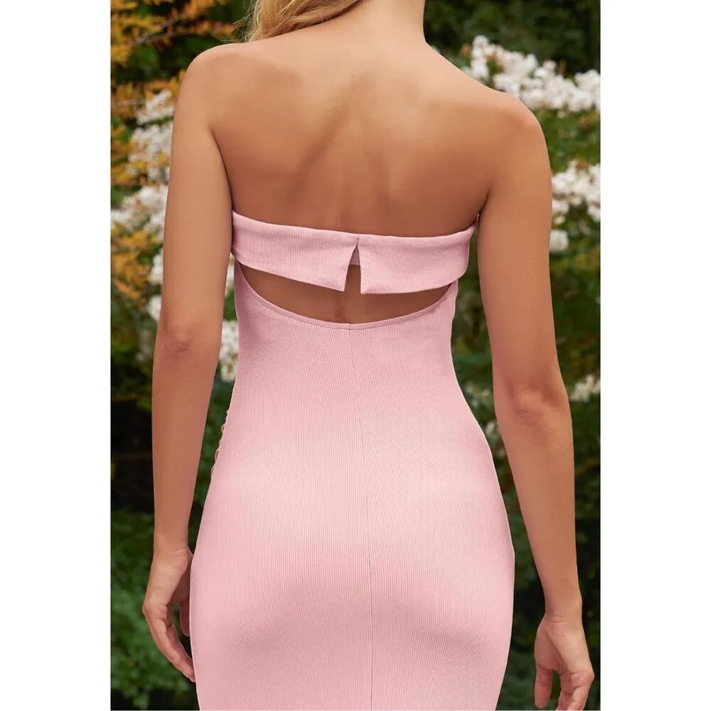 NEW Strapless Sleeveless Bodycon Backless Ribbed Knit Dress S - Image 2