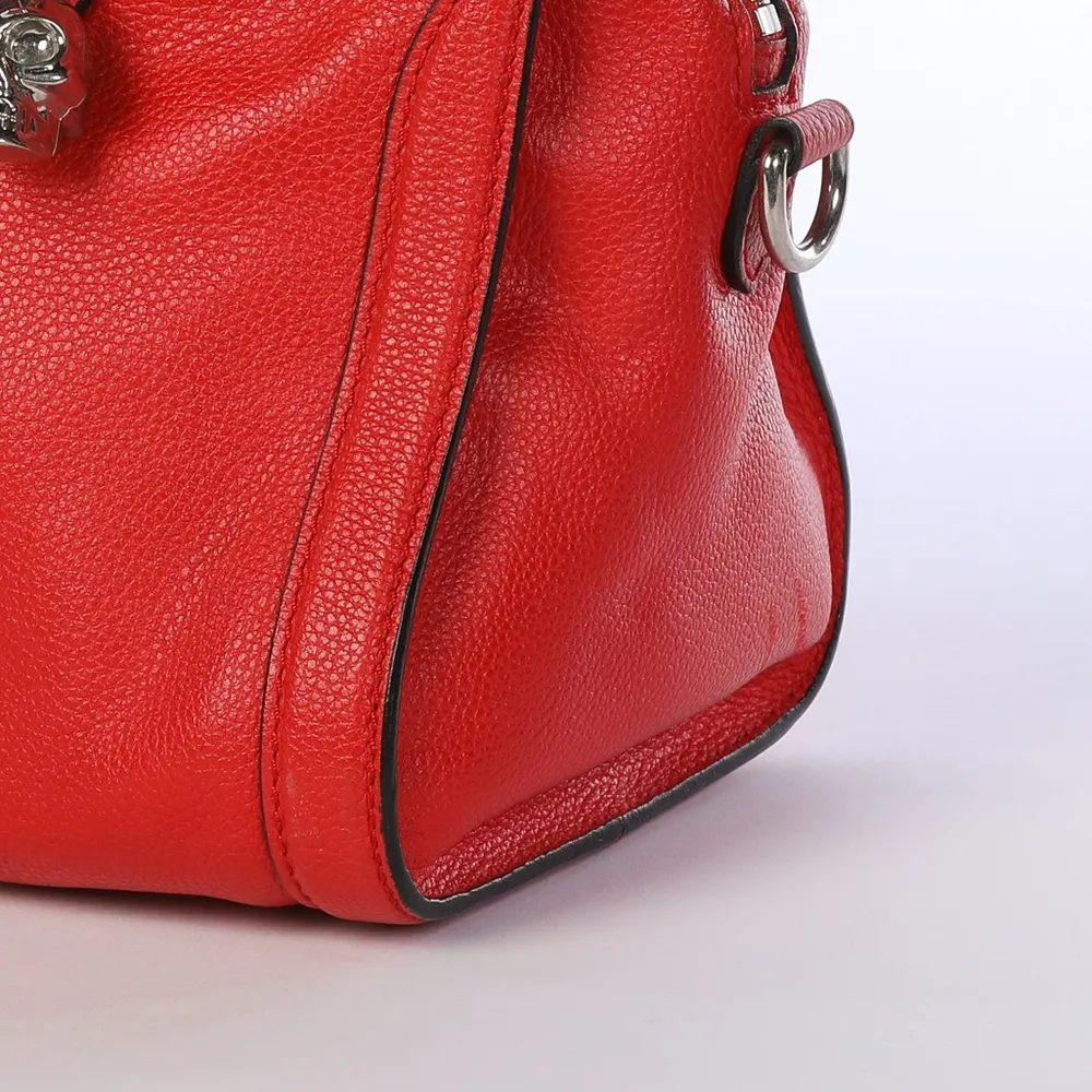 Alexander McQueen Leather Red Medium Padlock Satchel Bag with Skull Lock & Keys - Image 8
