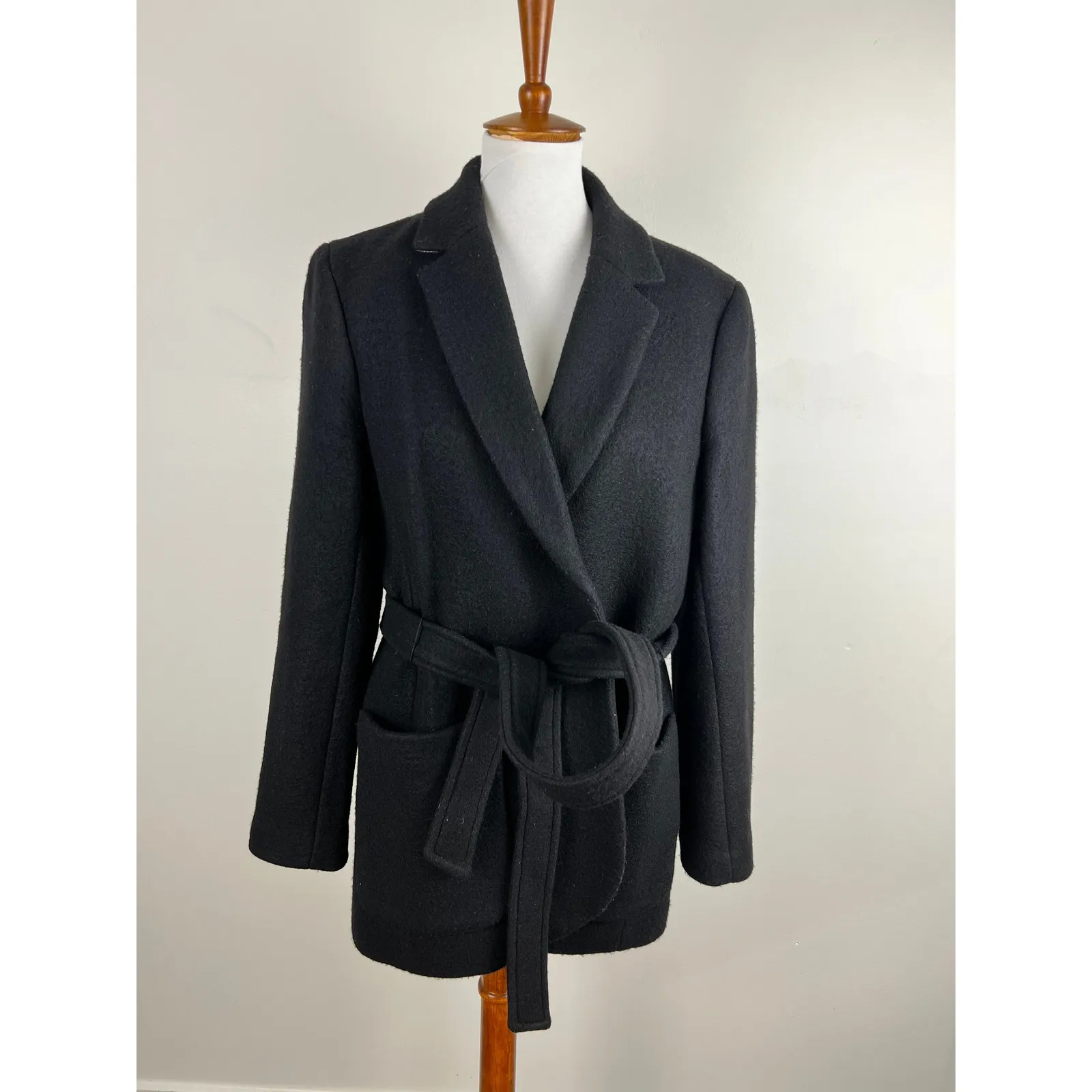 J. Crew Blazer Jacket Mario Bellucci Italian Wool Blend Wrap Coat Tie Belt 12 - Image 3