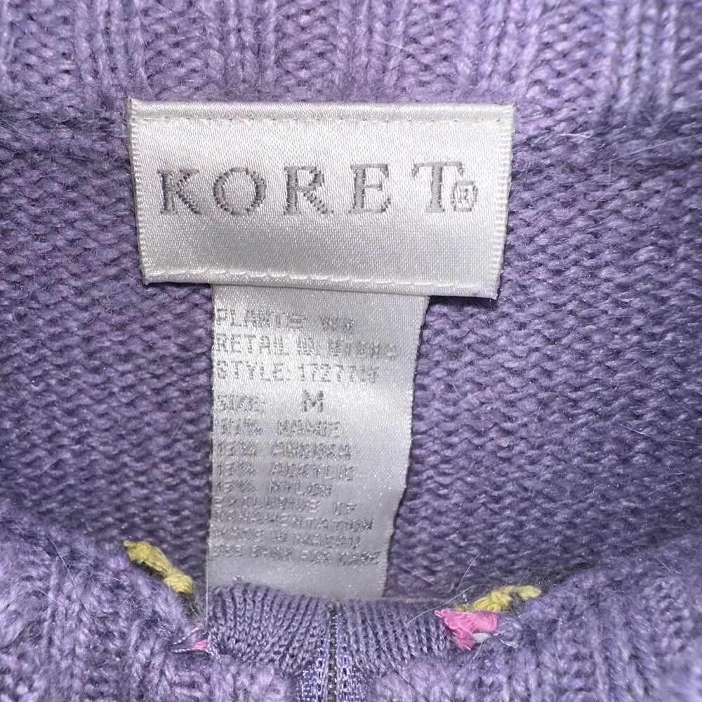 Koret Purple Quarter Zip Embroidered Patterned Mock Neck Sweater Size M - Image 4