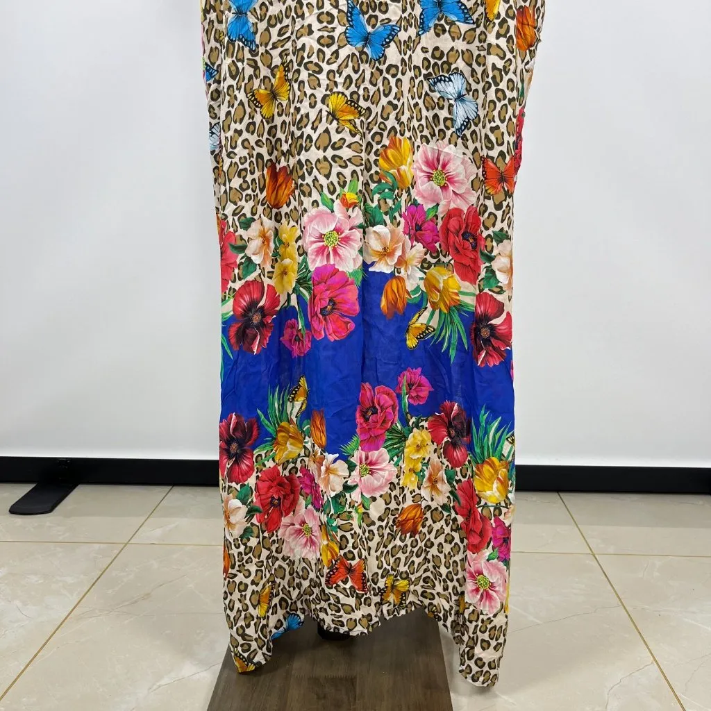 NWOT Johnny Was Bella Lace-Up Leopard Floral Kaftan Maxi Dress Multicolor S/M - Image 7