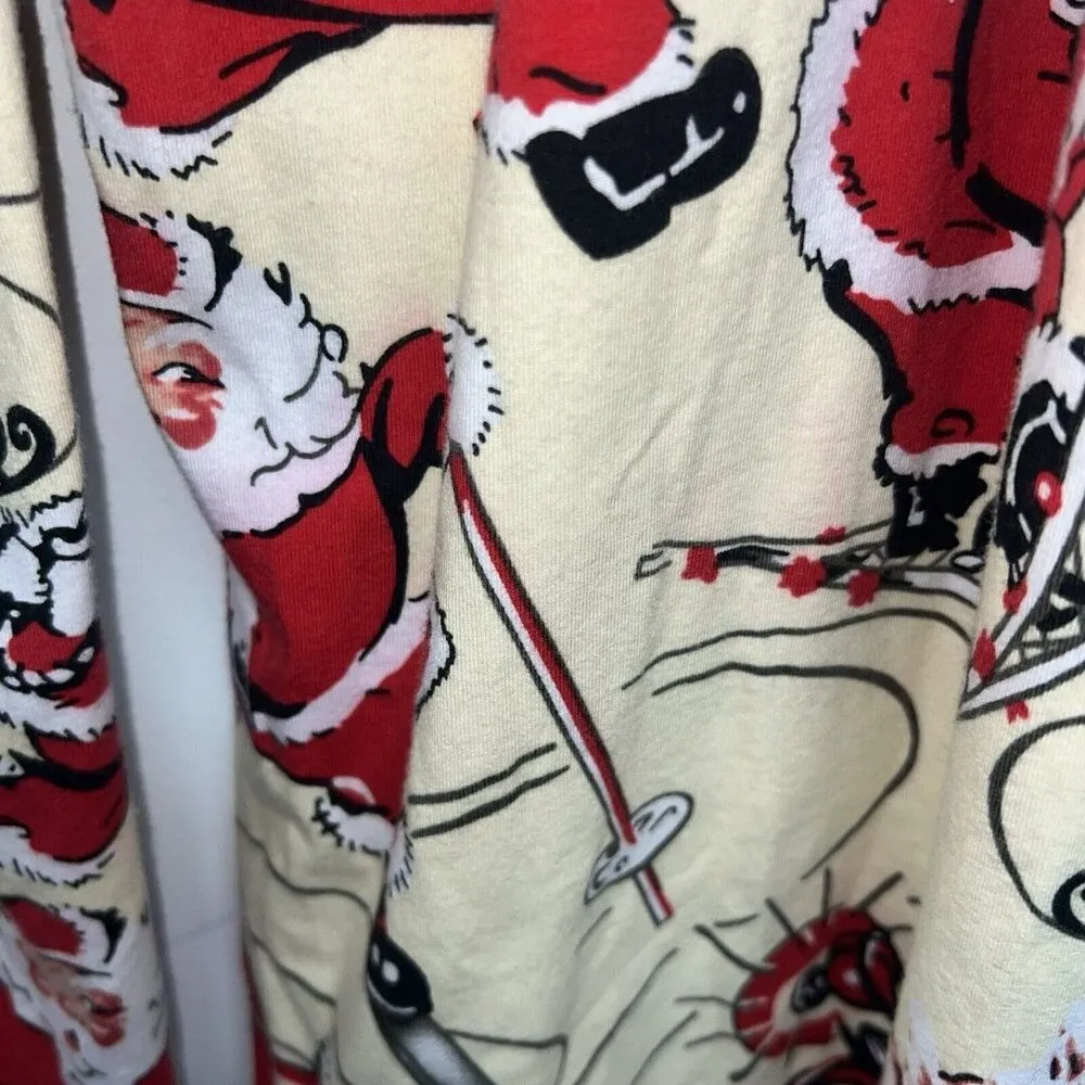 Nick & Nora Pajama Pants Womens Large Santa Claus Christmas Cream Red Lounge PJ - Image 9