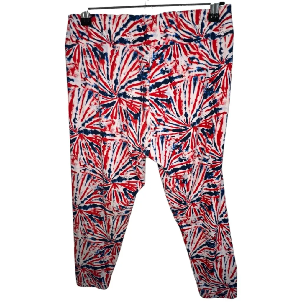 Way To Celebrate Patriotic Tie Dye Fireworks America Cropped Soft Leggings White Size M - Image 4