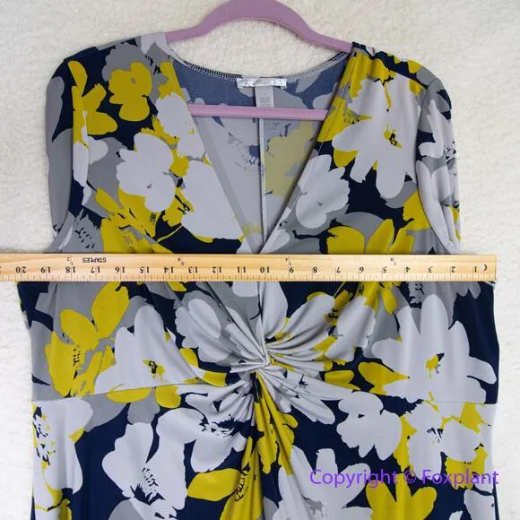 London Times floral three quarter sleeve‎ ruched middle V neck dress size 2X - Image 7