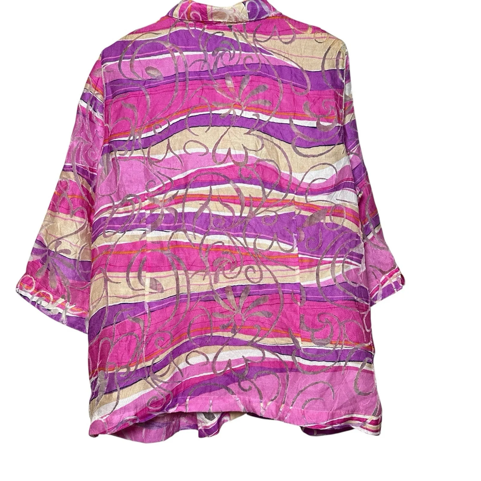 Allison Daley Sheer Abstract‎ Blouse 11/2X Pink Purple Boho Chic Art Y2K Retro - Image 2