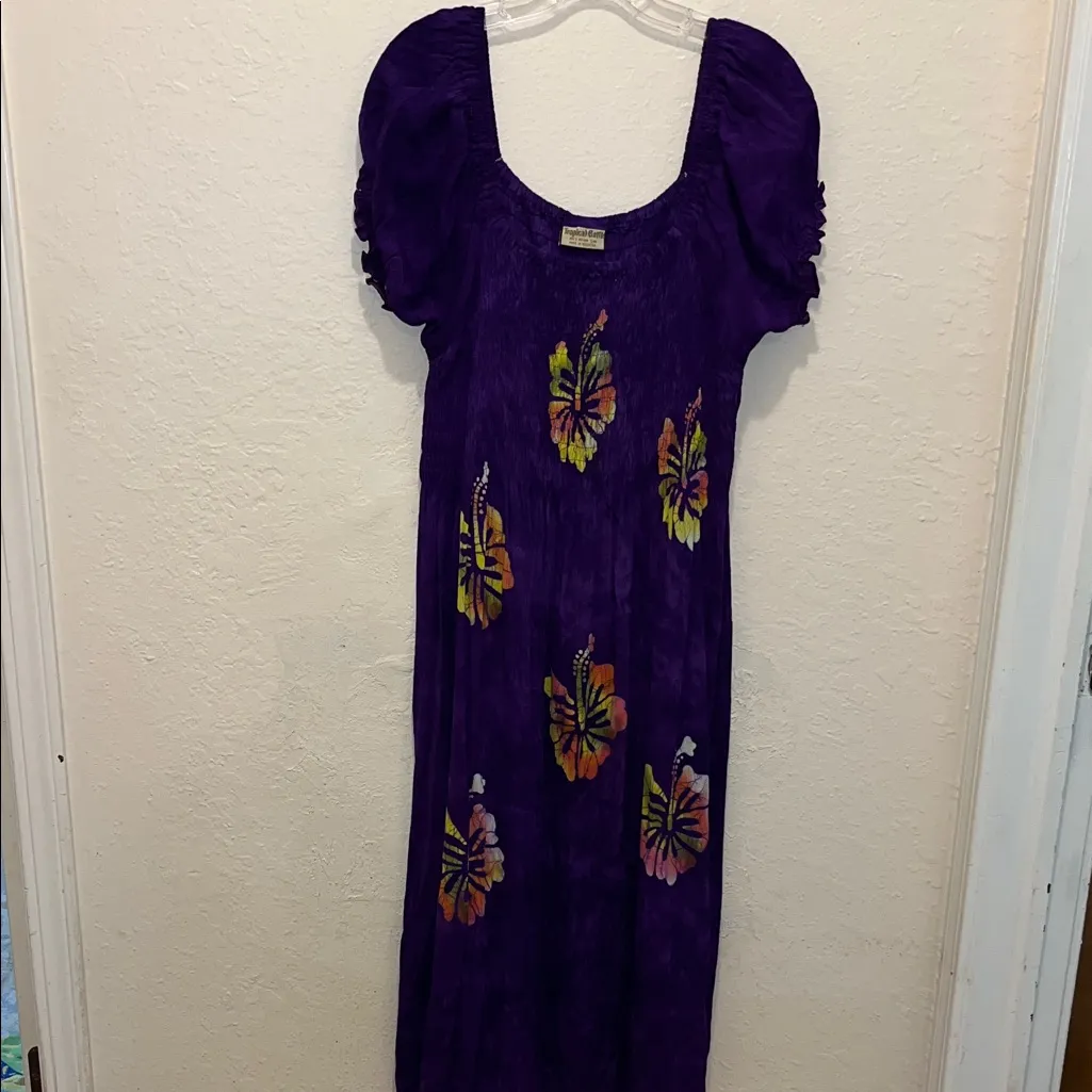 Vintage Tropical Purple Floral Women's Dress Hawaiian Size M - Image 7