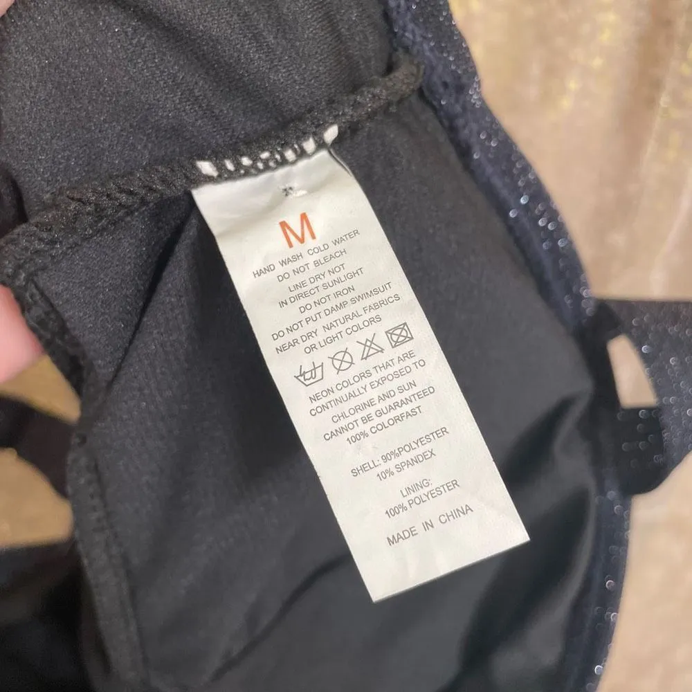 Black sweetheart neckline sparkly  swimsuit bodysuit, M NWOT - Image 4