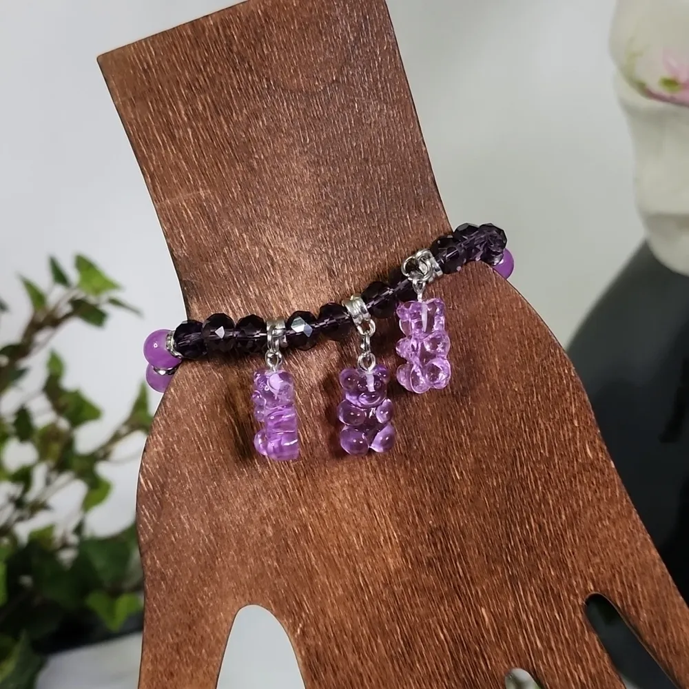 Purple Gummy Bear Stretch Bracelet and Matching Hair Clips - Image 4