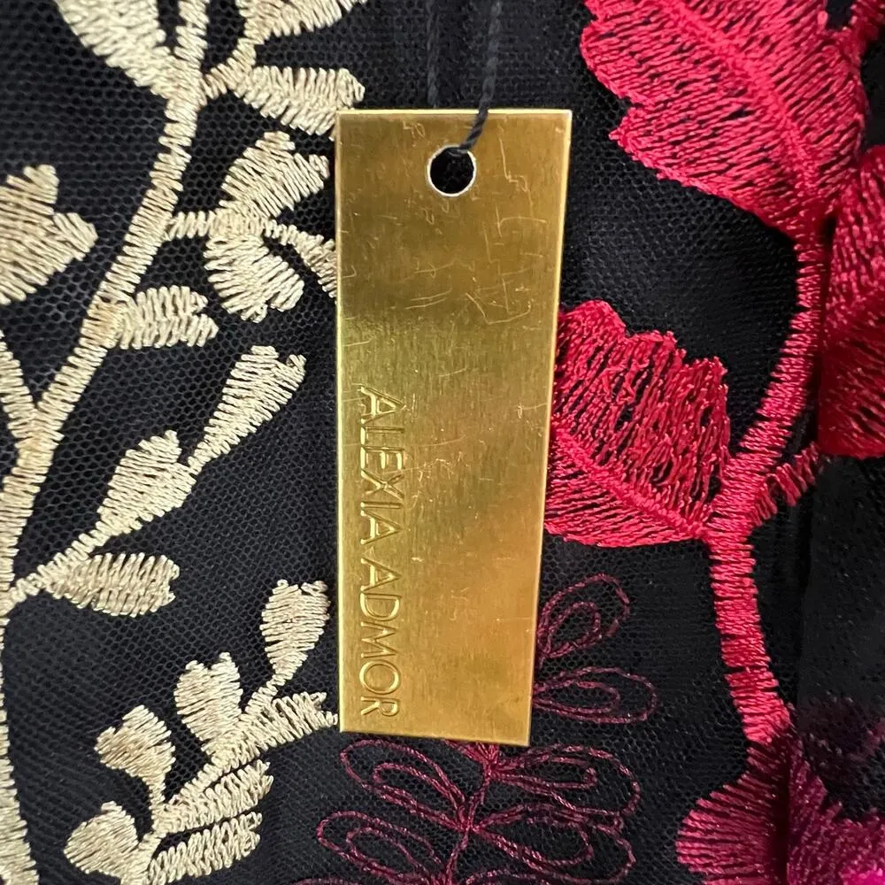 Alexia Admor Mylene Dress 2 Black Red Mesh Embroidered Floral Bodycon Romantic - Image 11