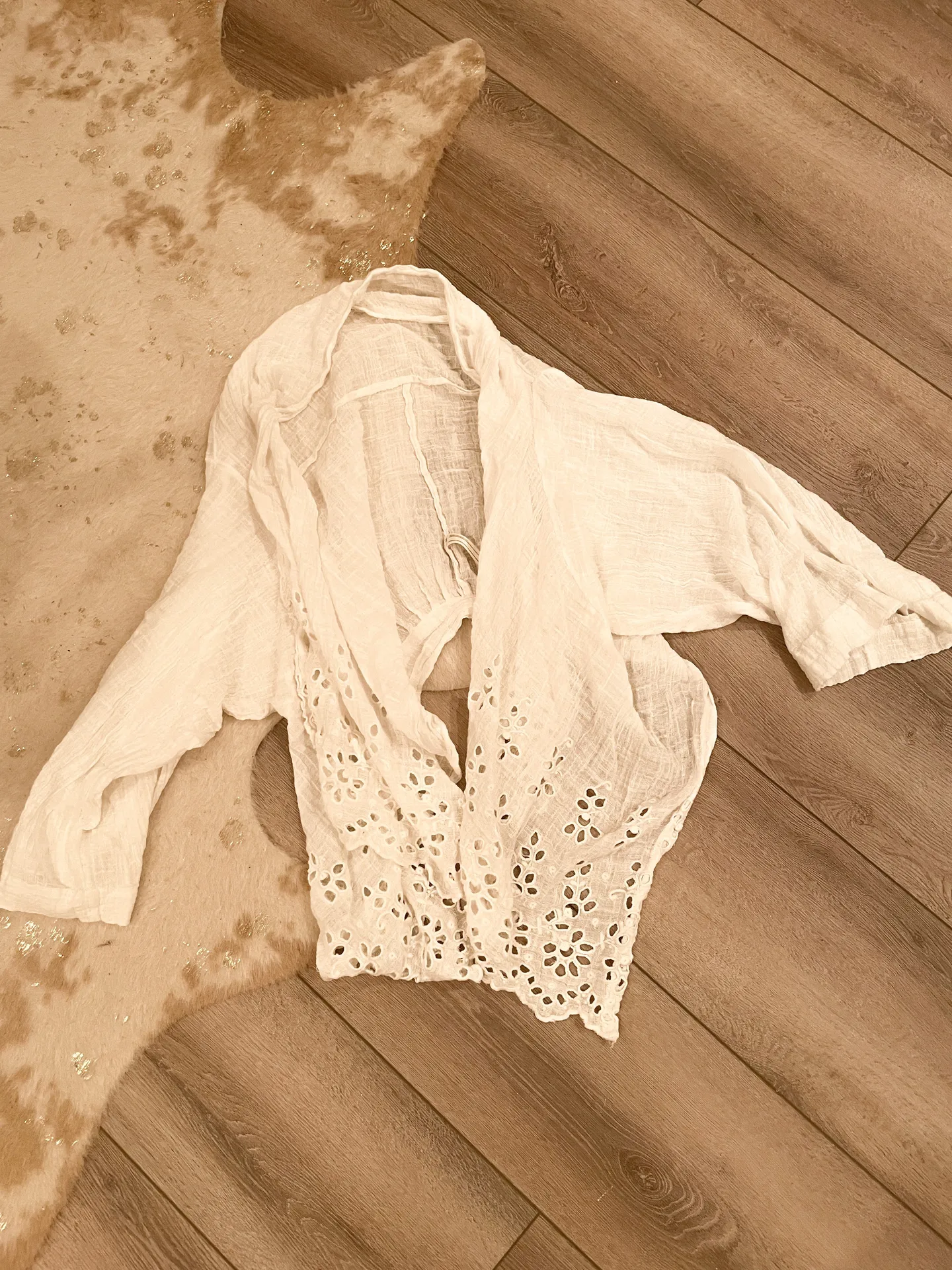 Free People Amaira Eyelet Front Shark bite Hem Open Front Kimono - Image 2