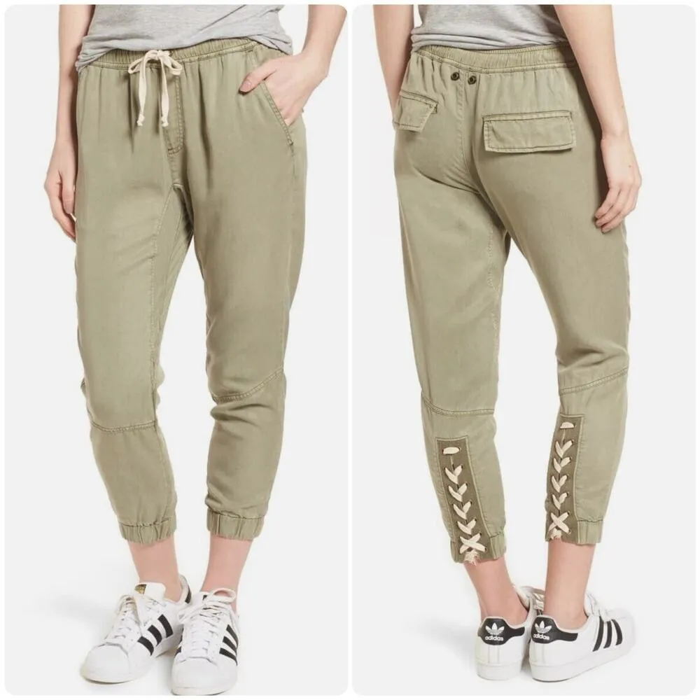 PAM & GELA Lace-Up Hem Crop Utility Pants Soft Moss Size S MINT CONDITION $245 - Image 2