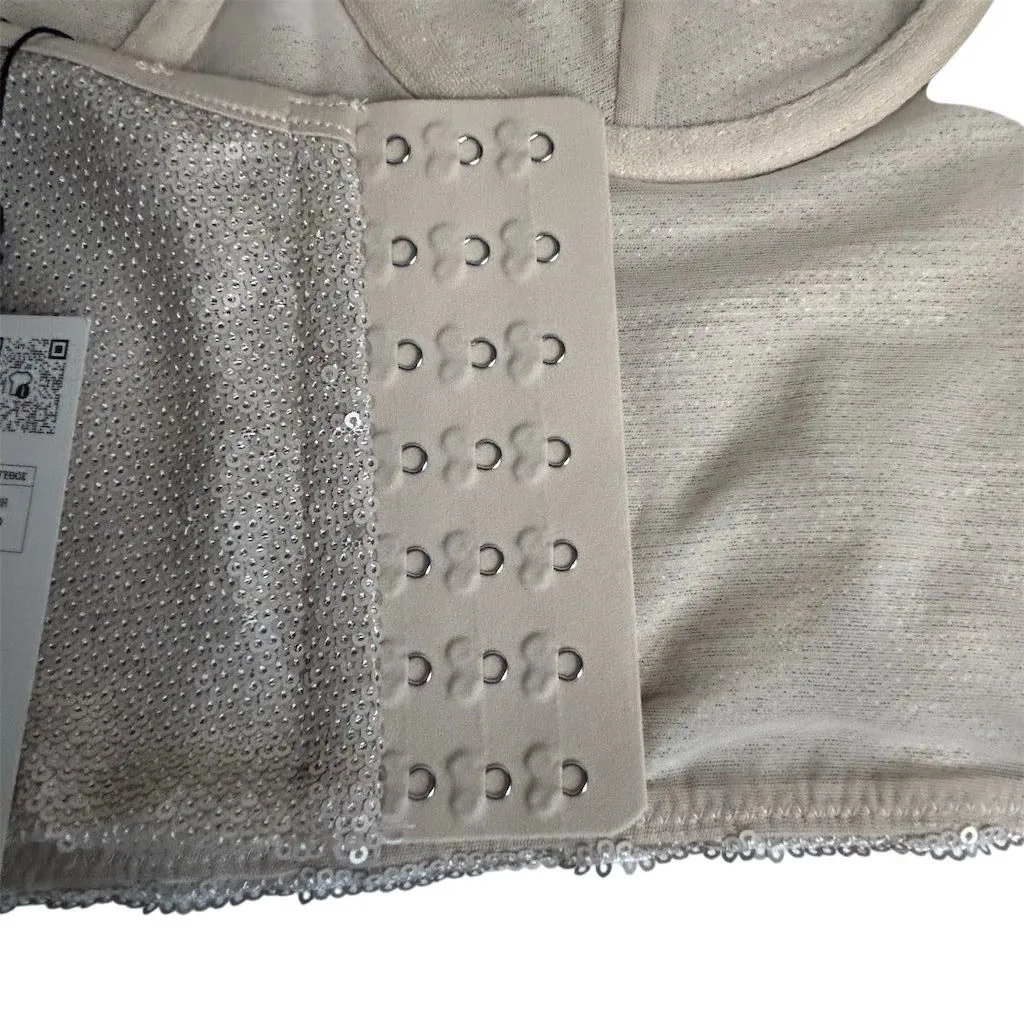 Zara Women's Gold Sequin Corset Crop Top Blouse Size S Party Wear - Image 5