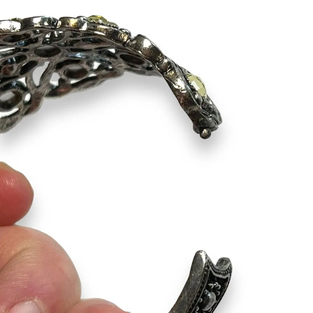 Womens Cuff Bracelet Jeweled Hinged Rhinestone Silver Green Fashion Statement - Image 7