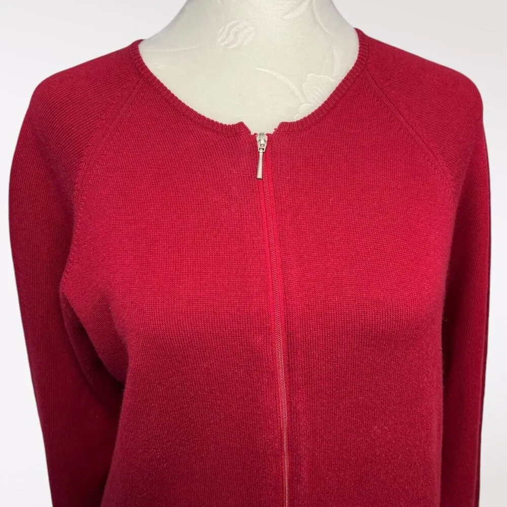 Pria Red Full Zip Cotton Blend Cardigan Sweater Small - Image 2