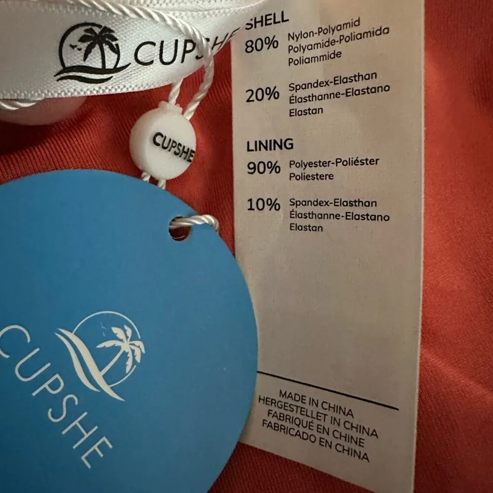 NEW Cupshe Miss the Past Bikini Orange Scalloped One Shoulder Summer Vacation XL - Image 3