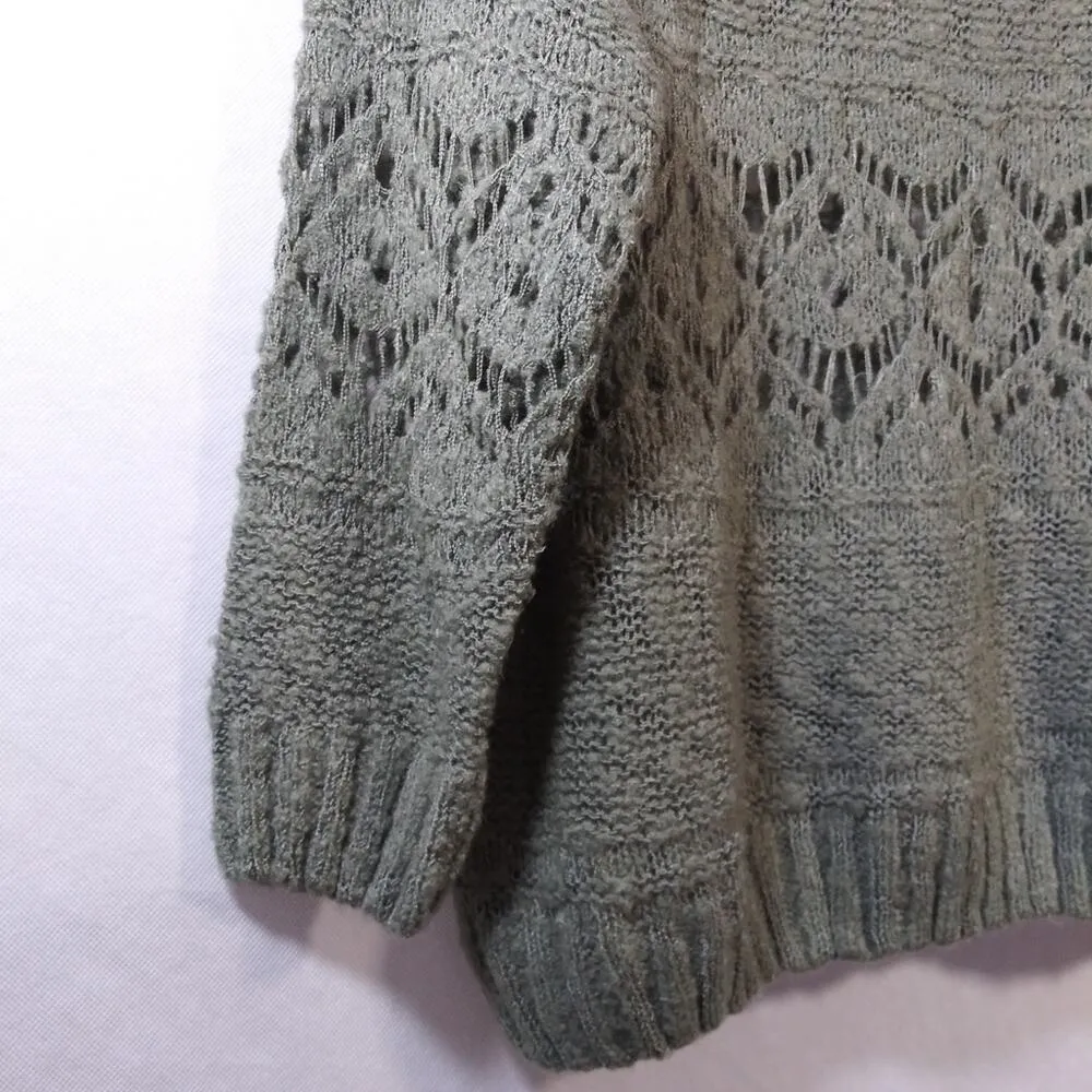 In Loom Open Knit Olive Green Sweater Boxy Cozy Coastal Size S/M - Image 3