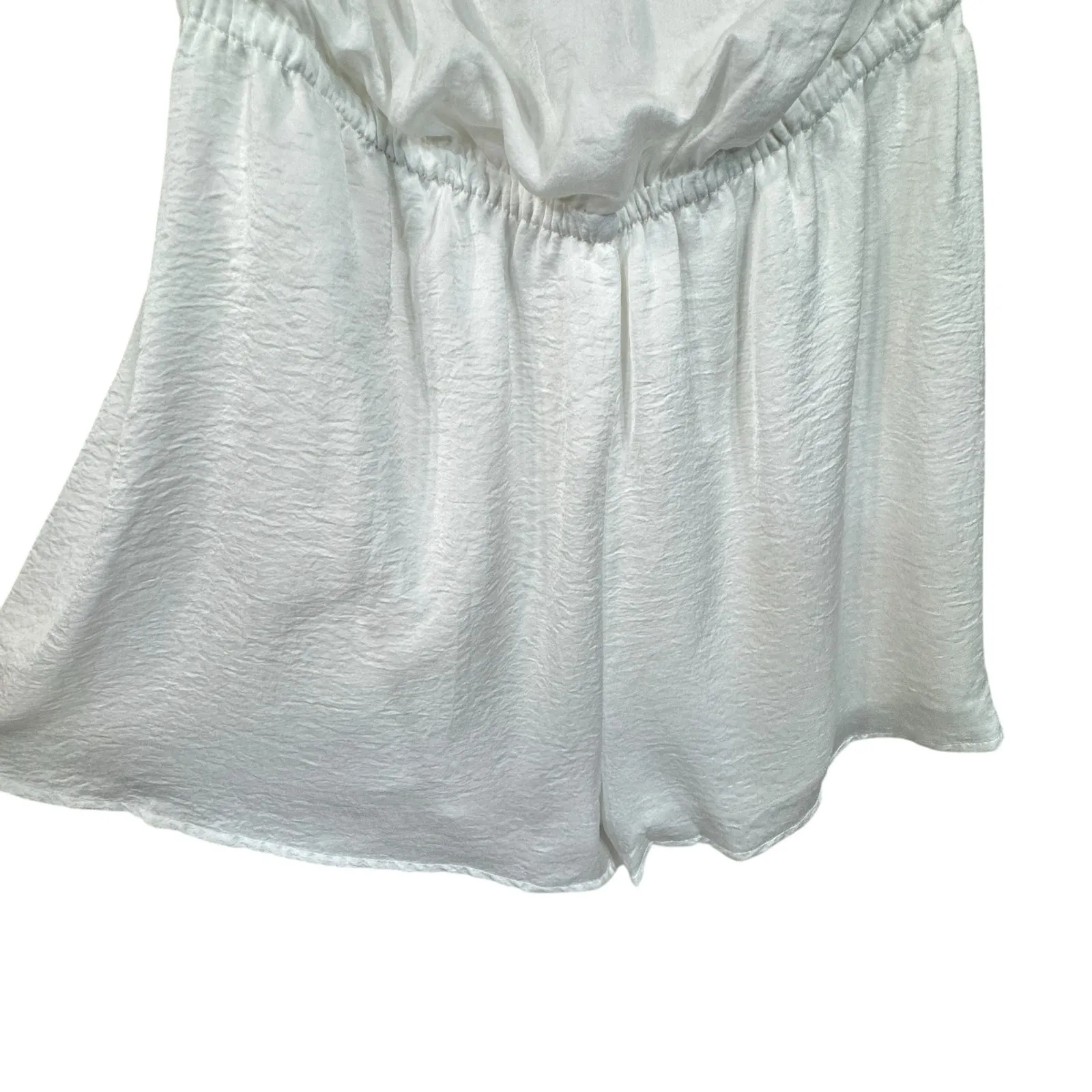 Lulus Large Meant to Be Satin Romper Ruffled Adjustable Spaghetti Straps Lined White - Image 5
