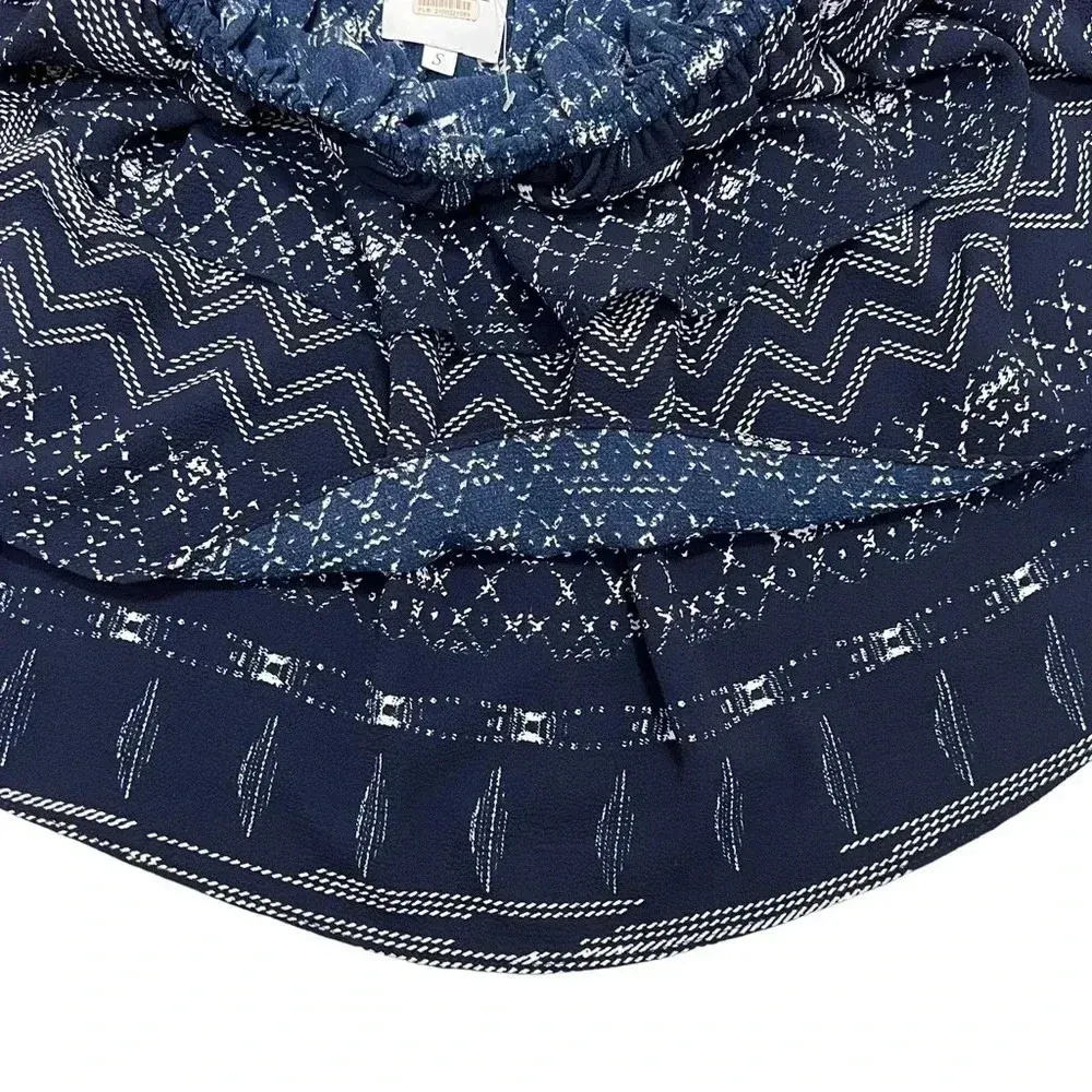 MISA Los Angeles Kaia off shoulder Crop Top Blouse shirt Ruffled tiered Navy S - Image 5