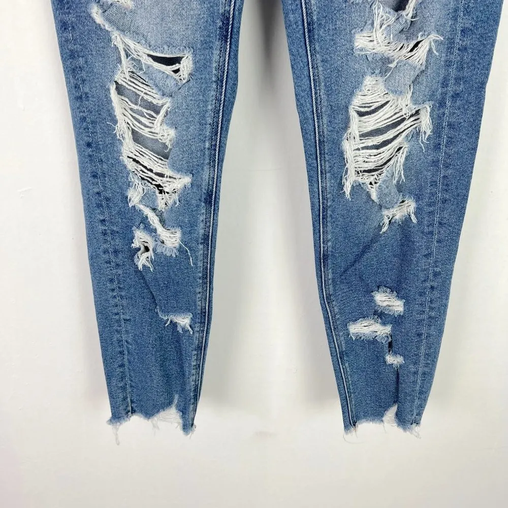 American Eagle  Distressed Stretch Mom Jean Ankle Length Size 2 EUC T2586 - Image 3
