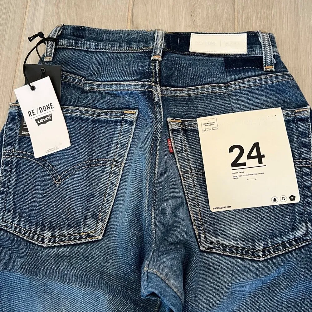 $675 NWT RE/DONE x LEVI'S INDIGO ENGINEERED TAPER JEANS SZ 24 - Image 7
