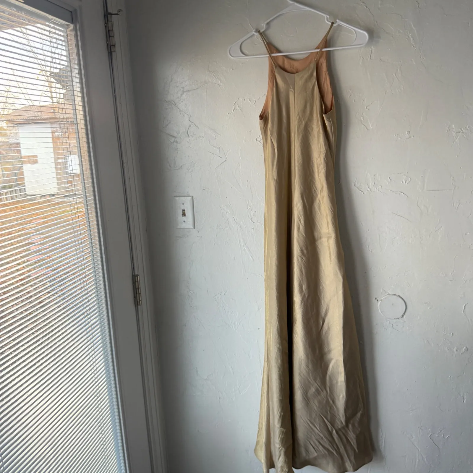Hampton Nites Vintage 90s Y2k Satin Slip Maxi Dress Gold Spaghetti Strap Formal Size 4 - Image 5