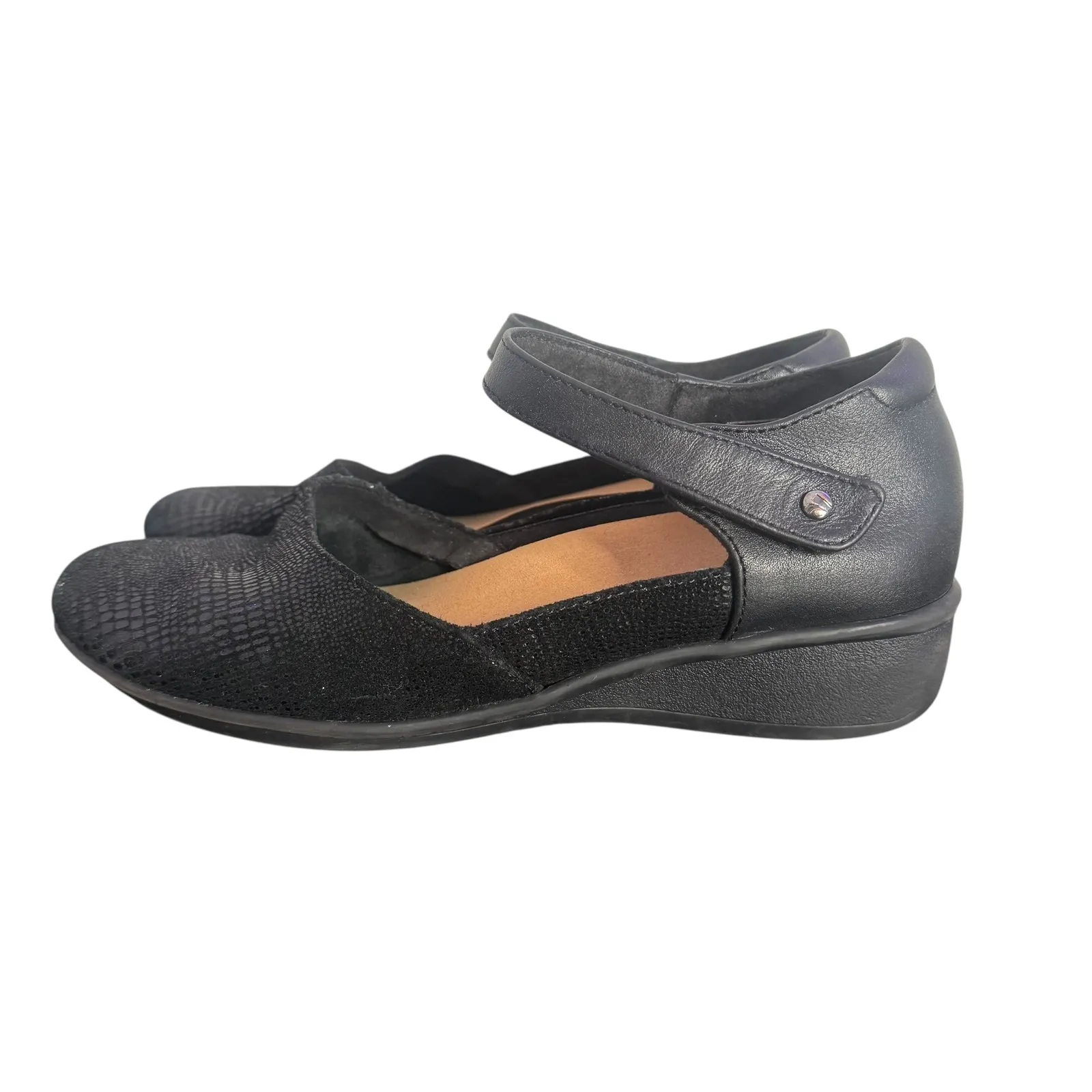 Revere‎ Osaka Mary Jane Comfort Shoes Black Leather Strap Reptile Print 7.5 Wide - Image 7
