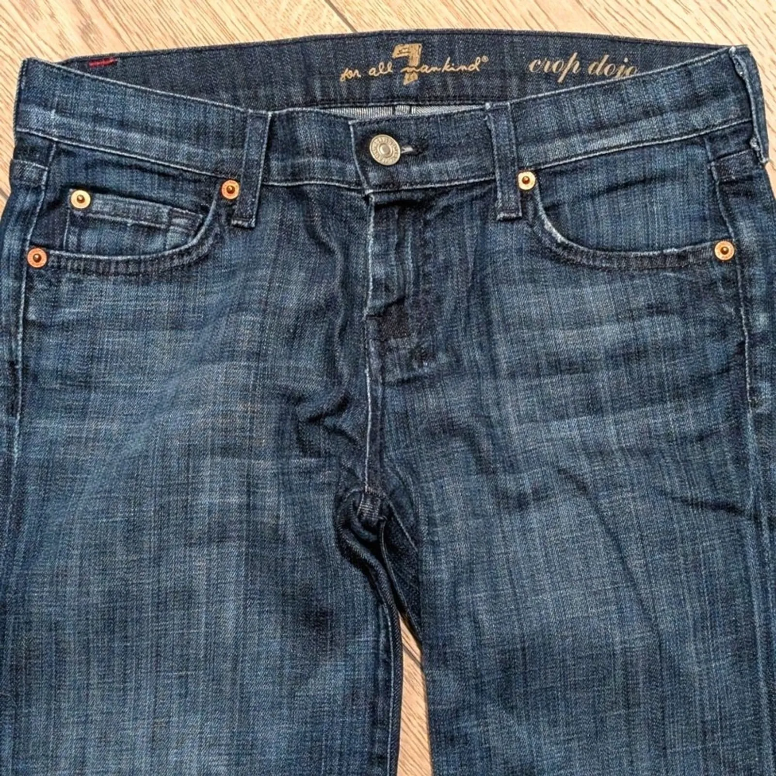 👖 7 For All Mankind Women's 26 Crop Dojo‎ Dark Jeans Designer Denim Made In USA - Image 3