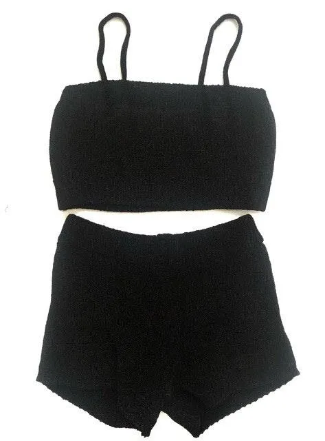 Knitted Crop Top And Shorts Lounge Set Black S - Image 6