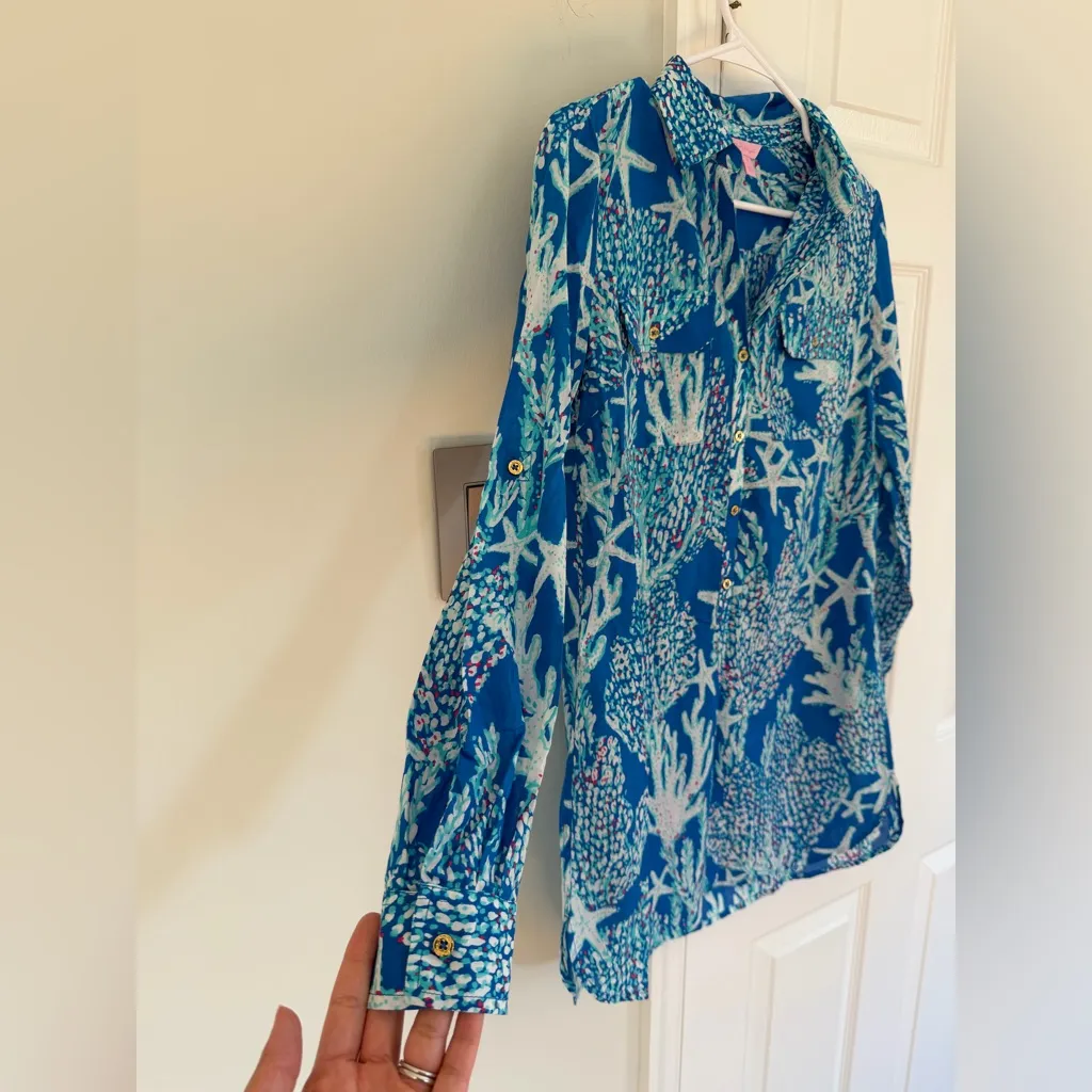Lilly Pulitzer Captiva Tunic Brewster Blue Good Reef XS Beach Resort Wear - Image 5