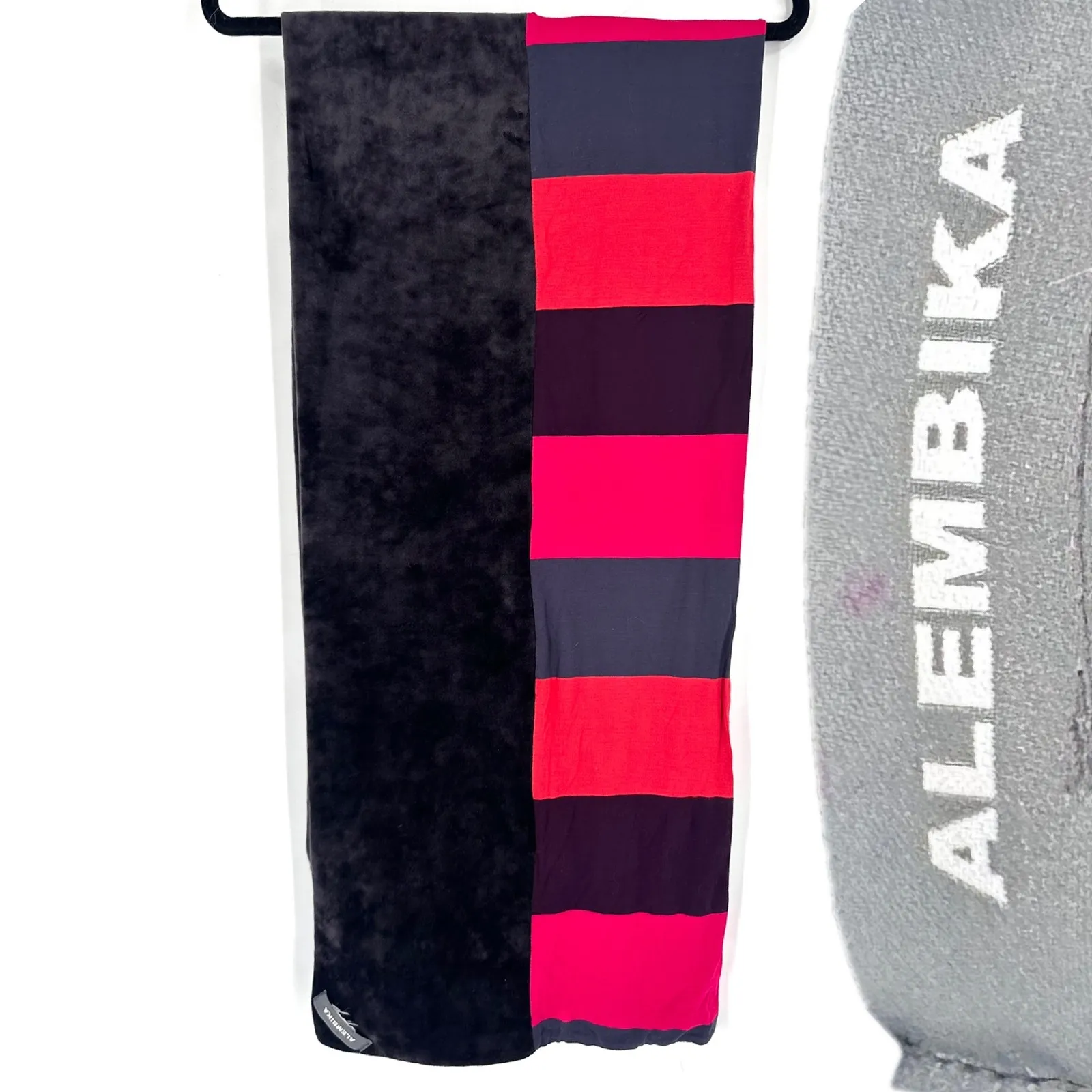 ALEMBIKA Gray Velvet &‎ Colorful Jersey Knit Stripe Soft Wrap Scarf - Image 2