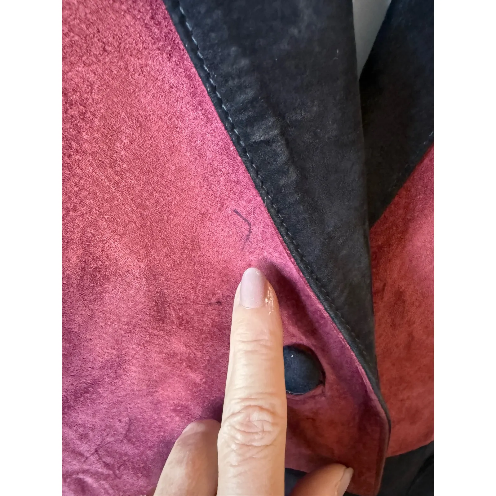 VTG Colorblock Suede Leather‎ Blazer Jacket Women M Burgundy Tan Navy 80's Artsy - Image 8