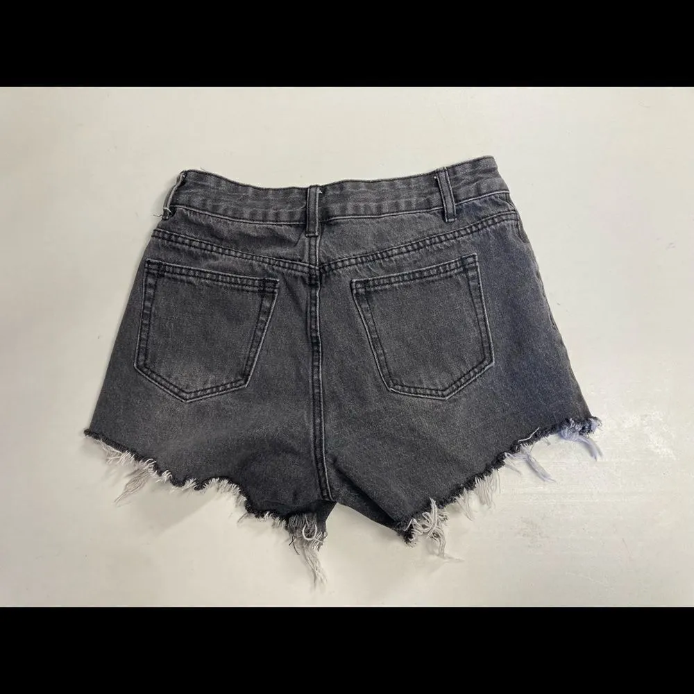 MOMOKROM,‎ Dolls Kill, distressed shorts, gray-black,raw edge, UK 8,US Size 4 - Image 10