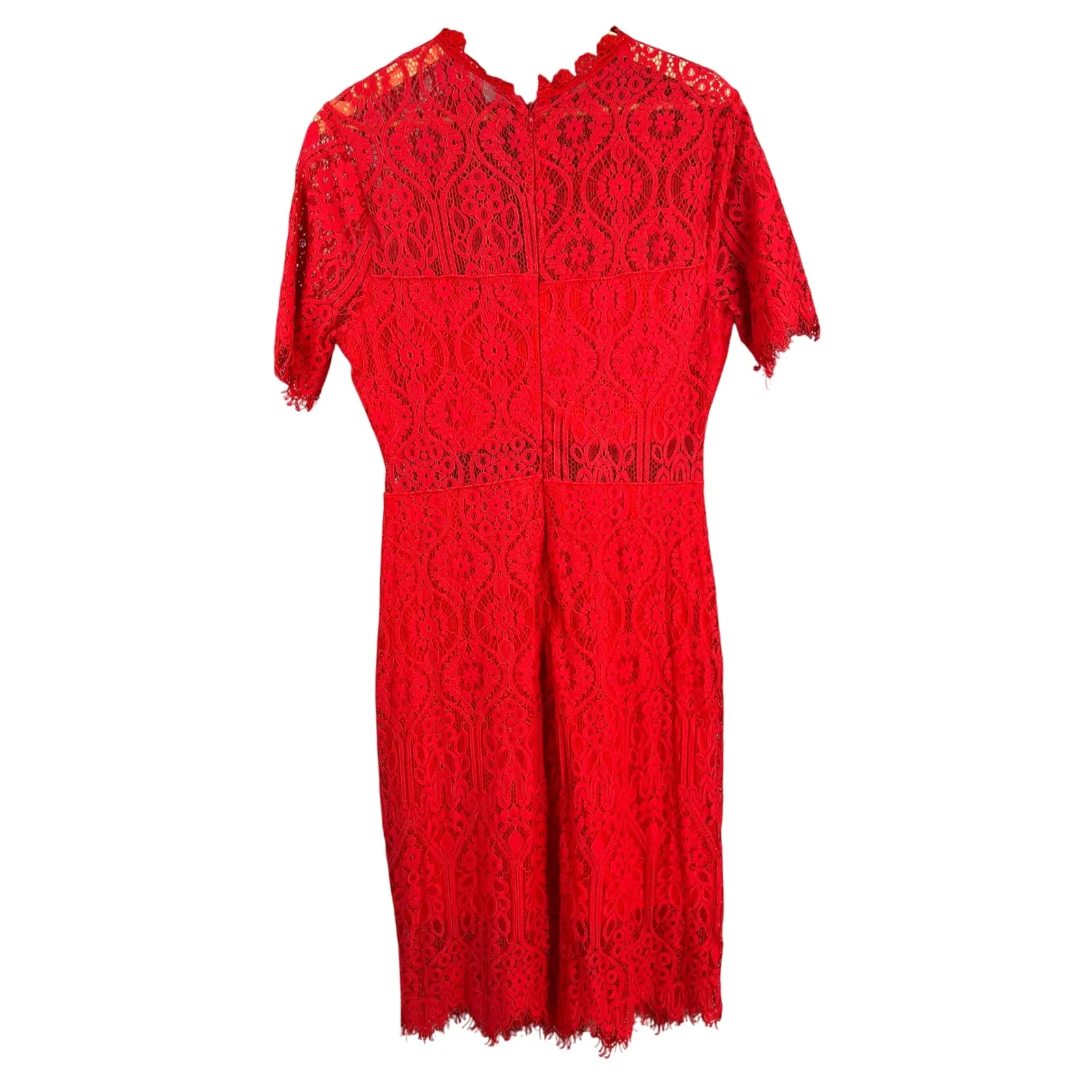 Lulus Red Lace Dress Sheer Waist Short Sleeve Lined Cocktail Party Large - Image 3