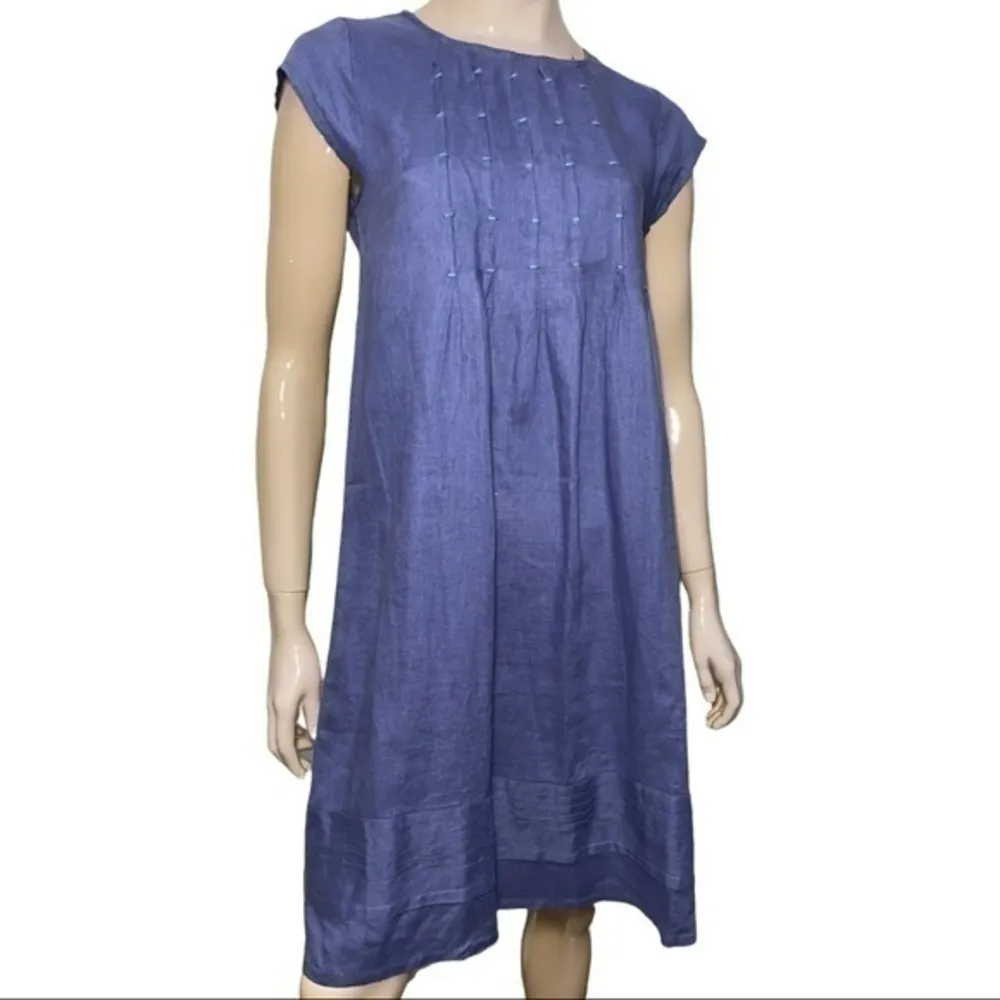 Sundance Women’s Size XS Blue w Mint Green Embroidered Smocked Front Linen Dress - Image 2