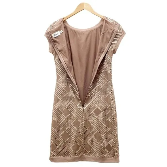 Eliza J Lattice Pattern Sequin Sheath Dress Rose Gold Taupe Women’s Size 6 - Image 6
