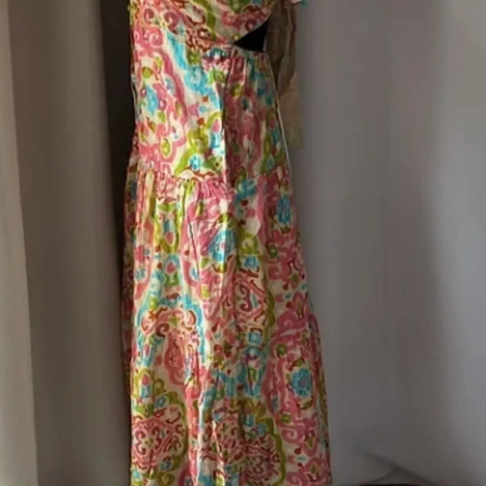 NEW House of Harlow 1960 Boho Maxi Dress with open back and tie NWT Pink Size XS - Image 3