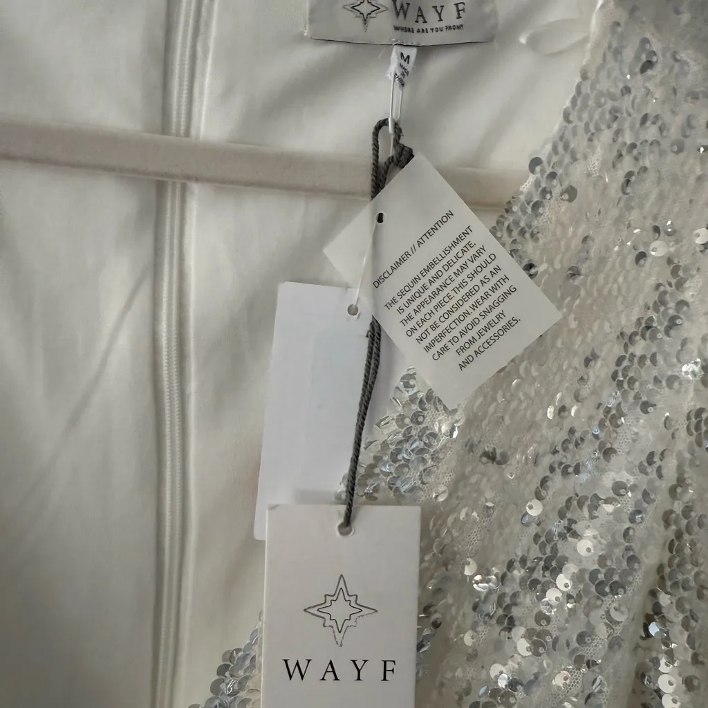 NEW WAYF Carrie Long Sleeve Sequin Minidress Small Silver Party Sparkle - Image 9