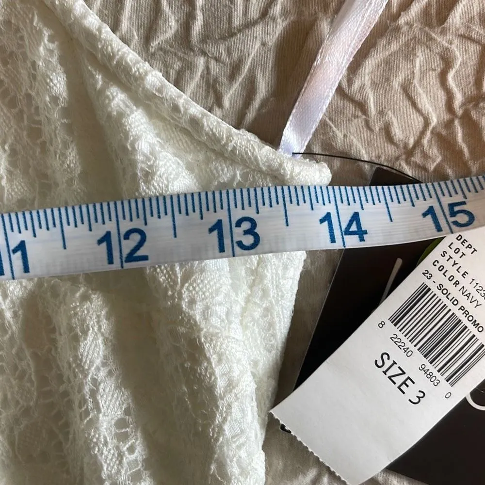 By & By Womens Lace Dress Lined Hi Low Fit Flare Sleeveless Cream Navy Blue 3 - Image 9