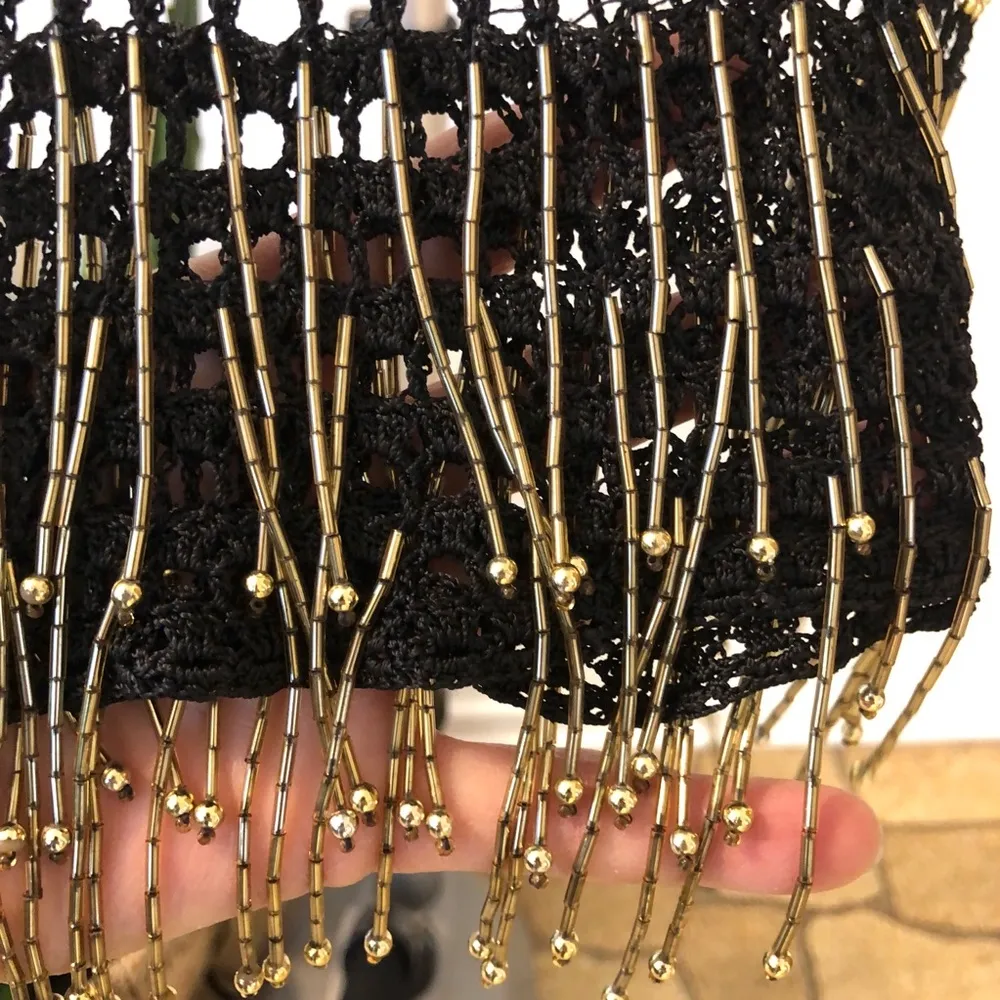 Handmade Beaded Net Tank Top Black Size M - Image 4