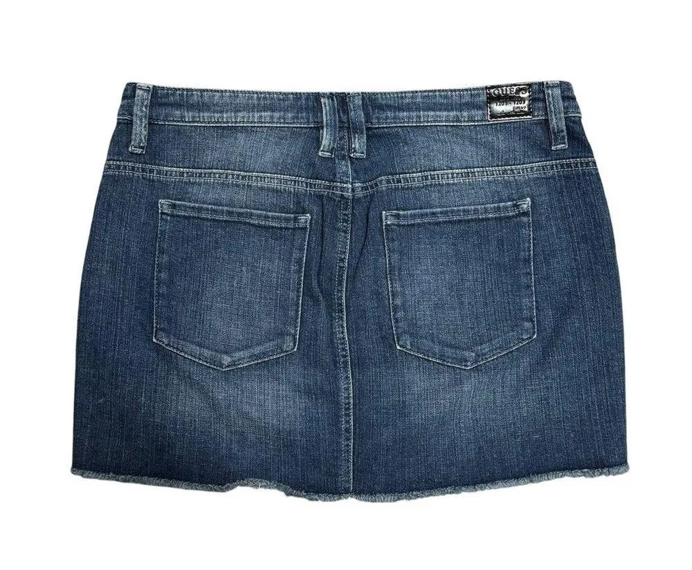 Guess Leather Fringe Denim Mini Skirt - Image 3