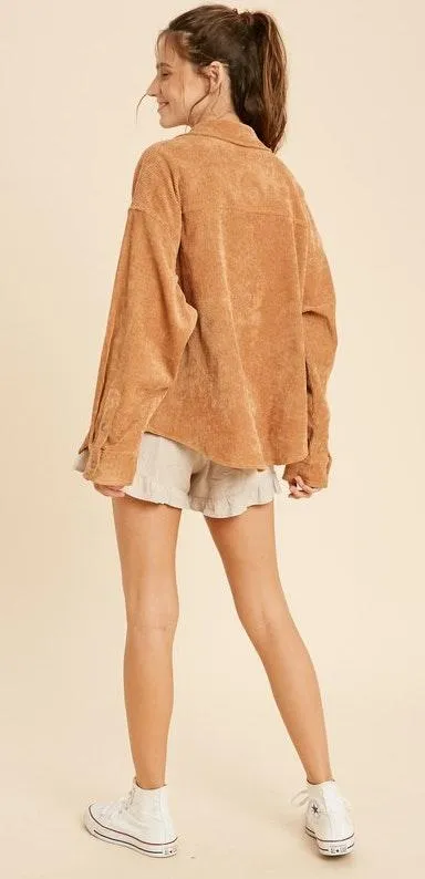 Amazing Lace  CAMEL CORDUROY BUTTON UP - Image 3