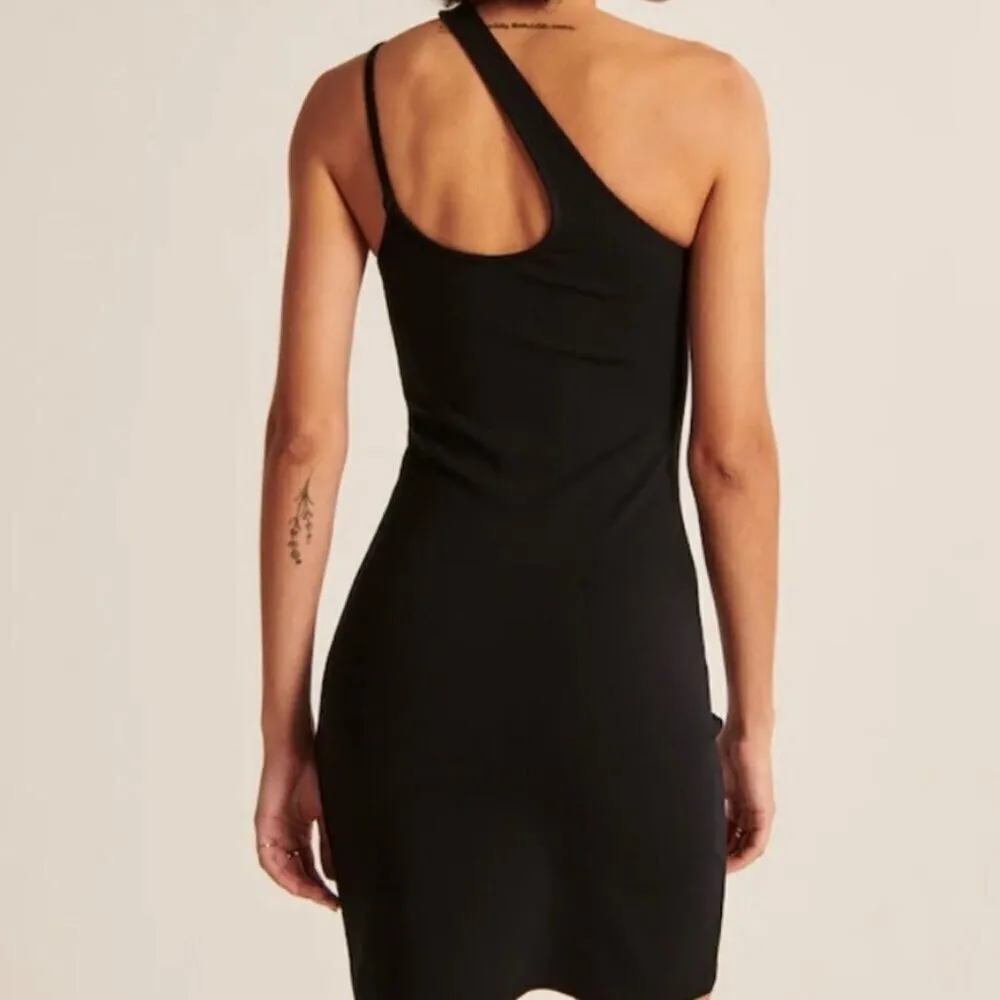 Abercrombie PETITE One Shoulder Black Dress Minimalist LBD Baddie‎ Size Medium - Image 2