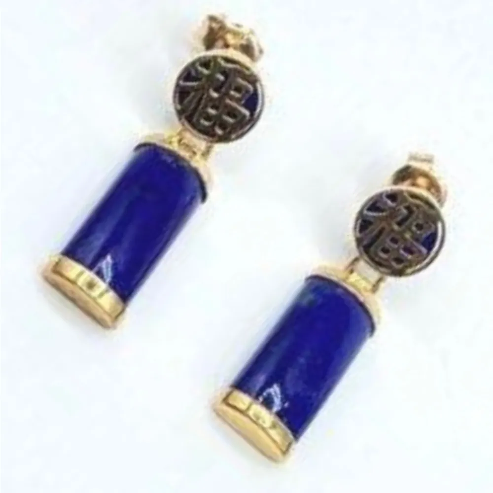 14K Gold Lapis Stud Earrings - Image 10
