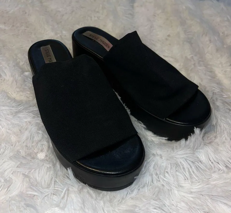 Vintage Y2K Steve Madden Platform Sandals All Black size 9 Made in Italy Chunky - Image 2